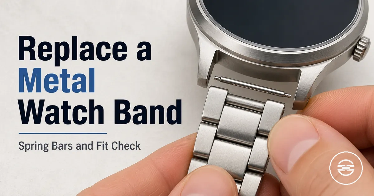 Replacing a metal watch band using spring bars and checking the fit on the watch case
