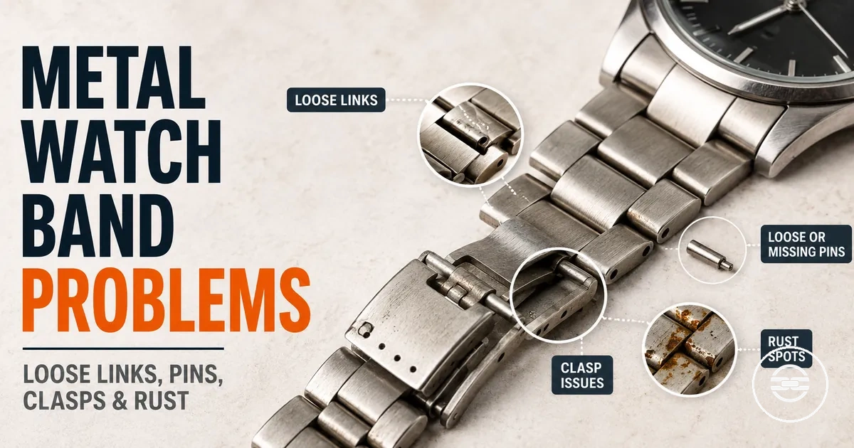 Metal watch band troubleshooting for loose links, pins, clasp issues, and rust spots