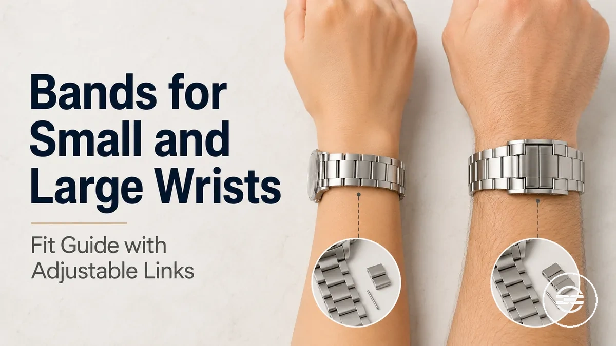 Metal watch bands fitted on small and large wrists with adjustable links