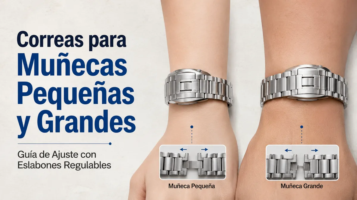 Correas metálicas para reloj ajustadas en muñecas pequeñas y grandes con eslabones regulables