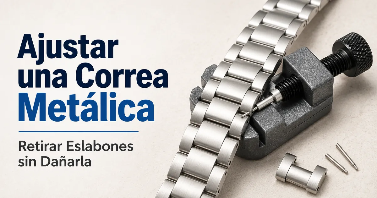 Ajuste de una correa metálica para reloj retirando eslabones con una herramienta para correas
