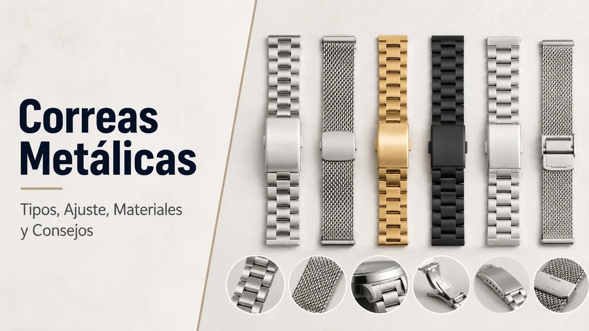 Correas metálicas para reloj con distintos tipos, ajustes, materiales y estilos de cierre