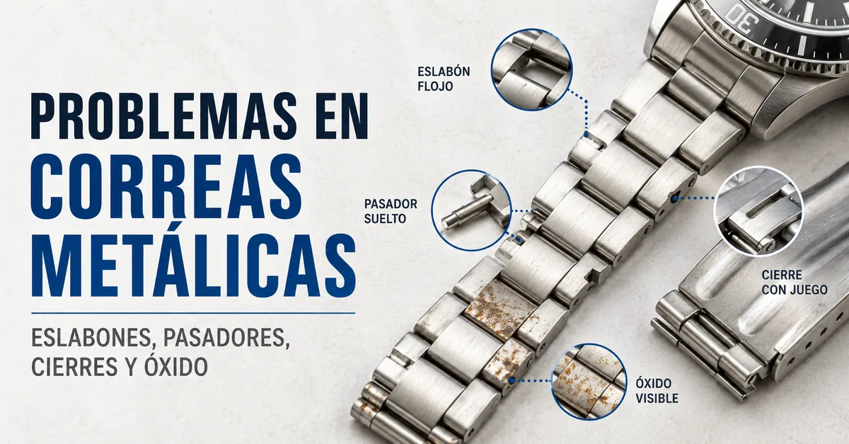 Solución de problemas en correas metálicas para reloj con eslabones sueltos, pasadores, cierres y manchas de óxido