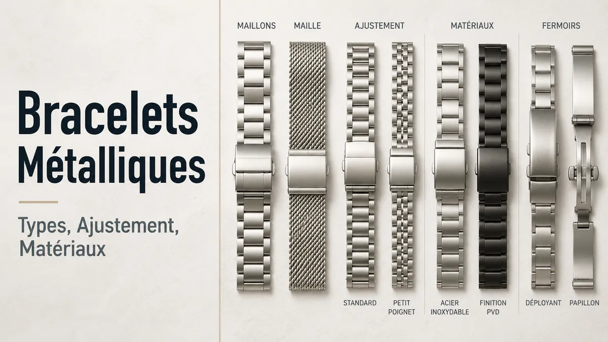 Bracelets métalliques pour montres avec différents types, ajustements, matériaux et styles de fermoirs