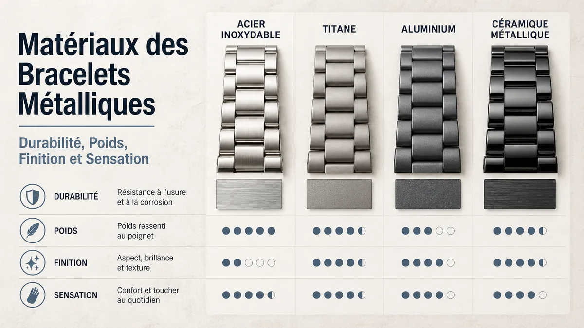 Matériaux des bracelets métalliques pour montres comparés selon la durabilité, le poids, la finition et la sensation au poignet