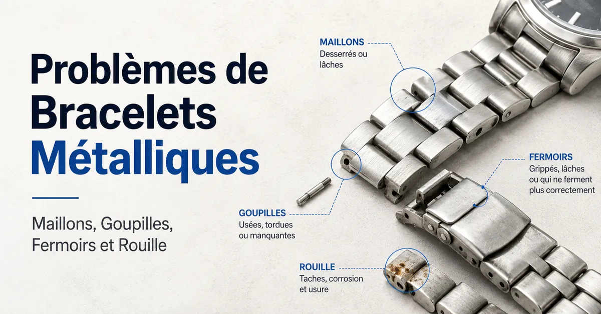 Dépannage des bracelets métalliques pour maillons lâches, goupilles, soucis de fermoir et traces de rouille