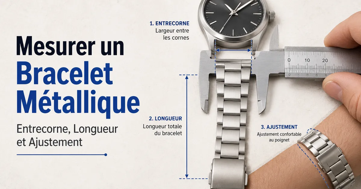 Mesure d’un bracelet métallique pour montre selon la largeur d’entrecorne, la longueur du bracelet et l’ajustement au poignet