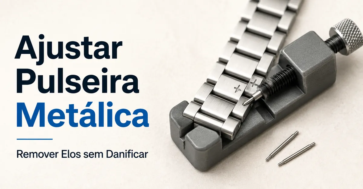 Ajuste de uma pulseira metálica para relógio com remoção de elos usando ferramenta própria
